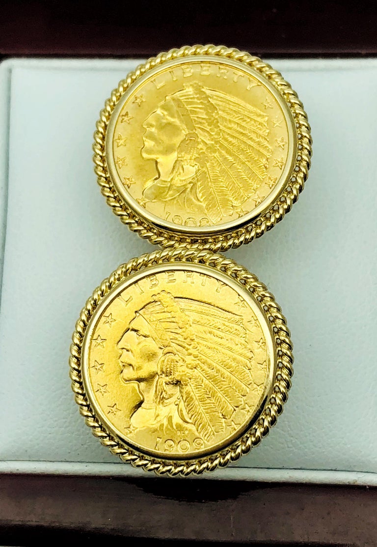 US 14 Karat Yellow Gold Indian Head Half Eagle US Coin Cufflinks at 1stDibs