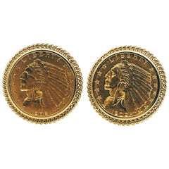 Boutons de manchette en or jaune 14 carats tête d'indien Demi-aigle monnaie américaine