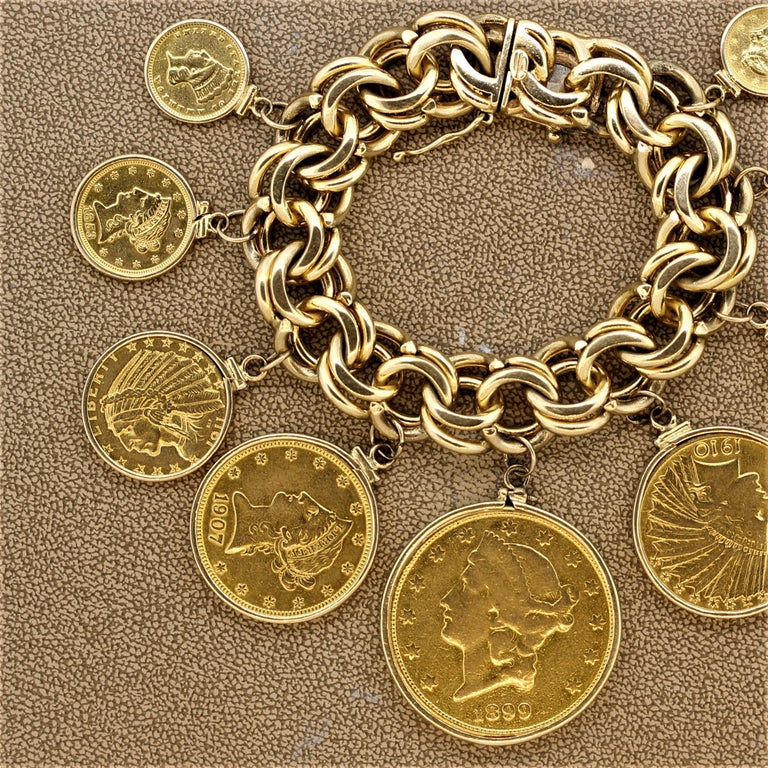 US Antique Gold Coin Charm Bracelet at 1stDibs