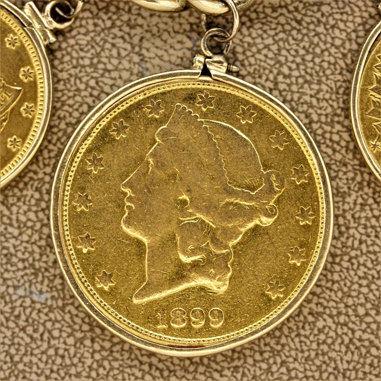 US Antique Gold Coin Charm Bracelet at 1stDibs