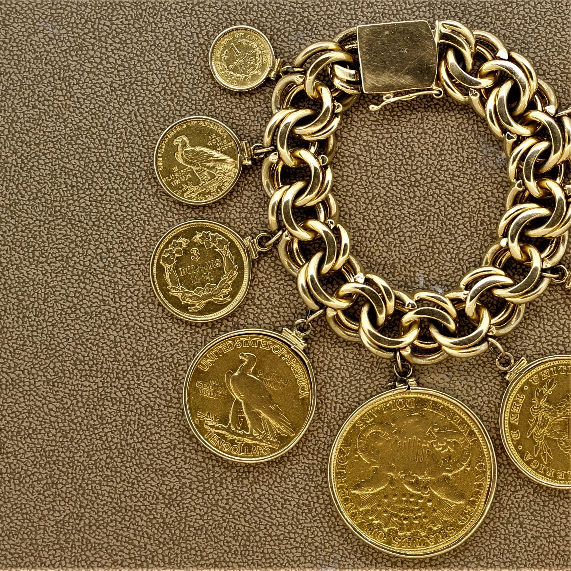 US Antique Gold Coin Charm Bracelet 2