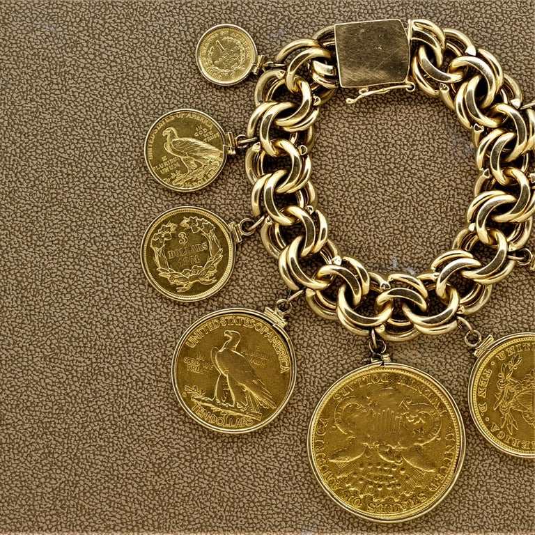 US Antique Gold Coin Charm Bracelet at 1stDibs