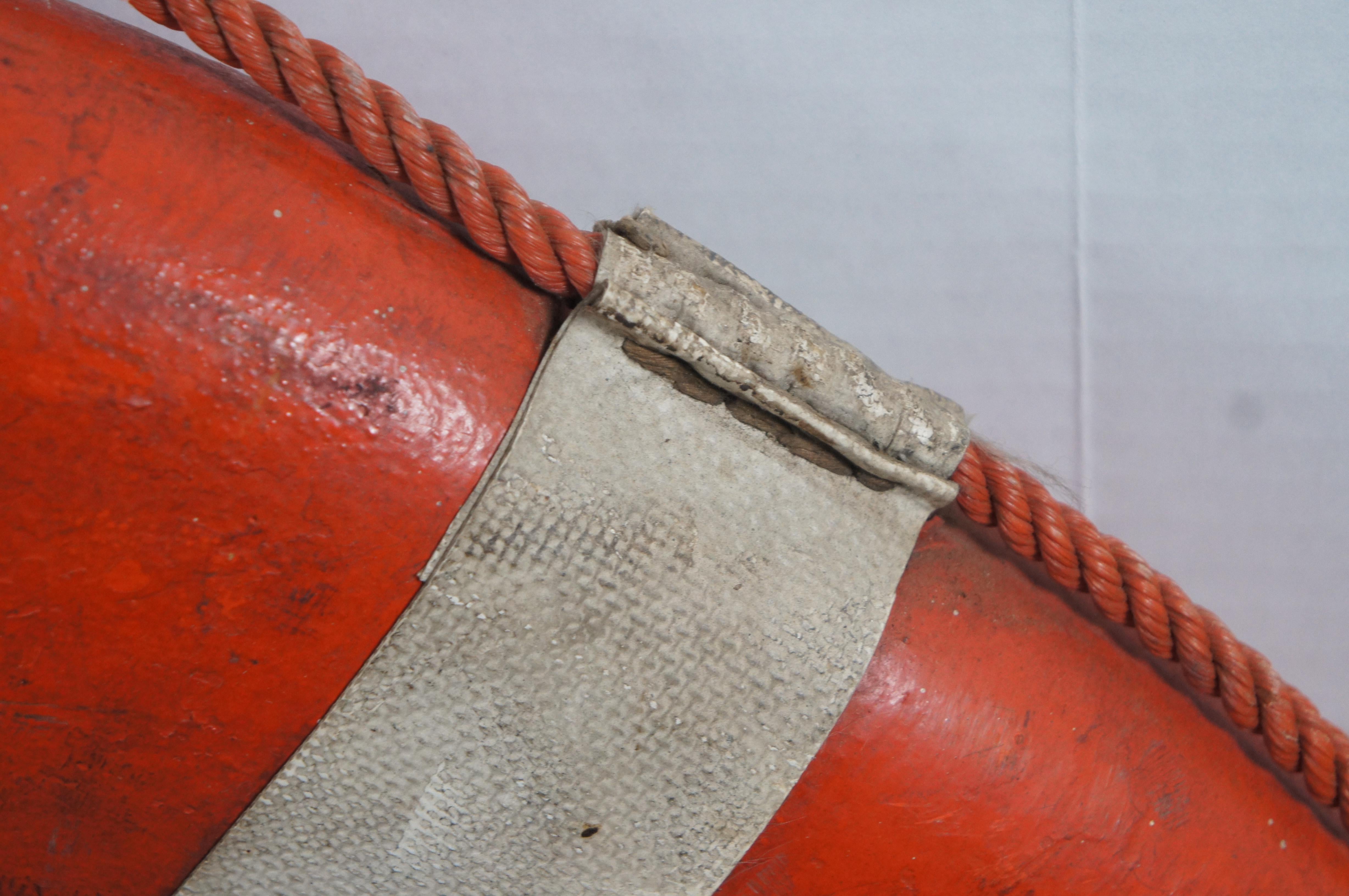 20th Century US Coast Guard Manitou Harbour Cutter Orange Tug Boat Life Preserver Ring 30