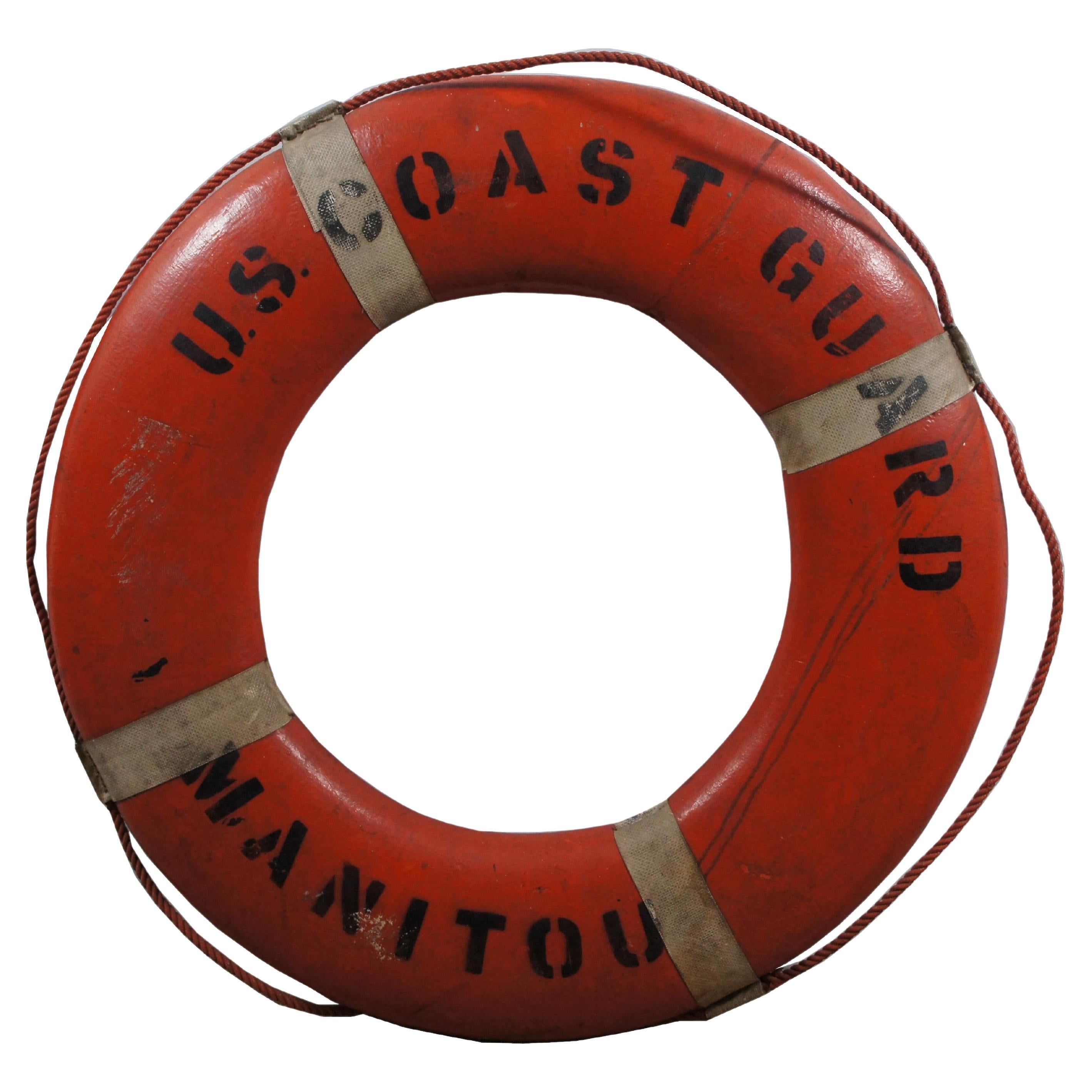 US Coast Guard Manitou Harbour Cutter Orange Tug Boat Life Preserver Ring 30" For Sale