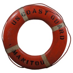 Vintage US Coast Guard Manitou Harbour Cutter Orange Tug Boat Life Preserver Ring 30"