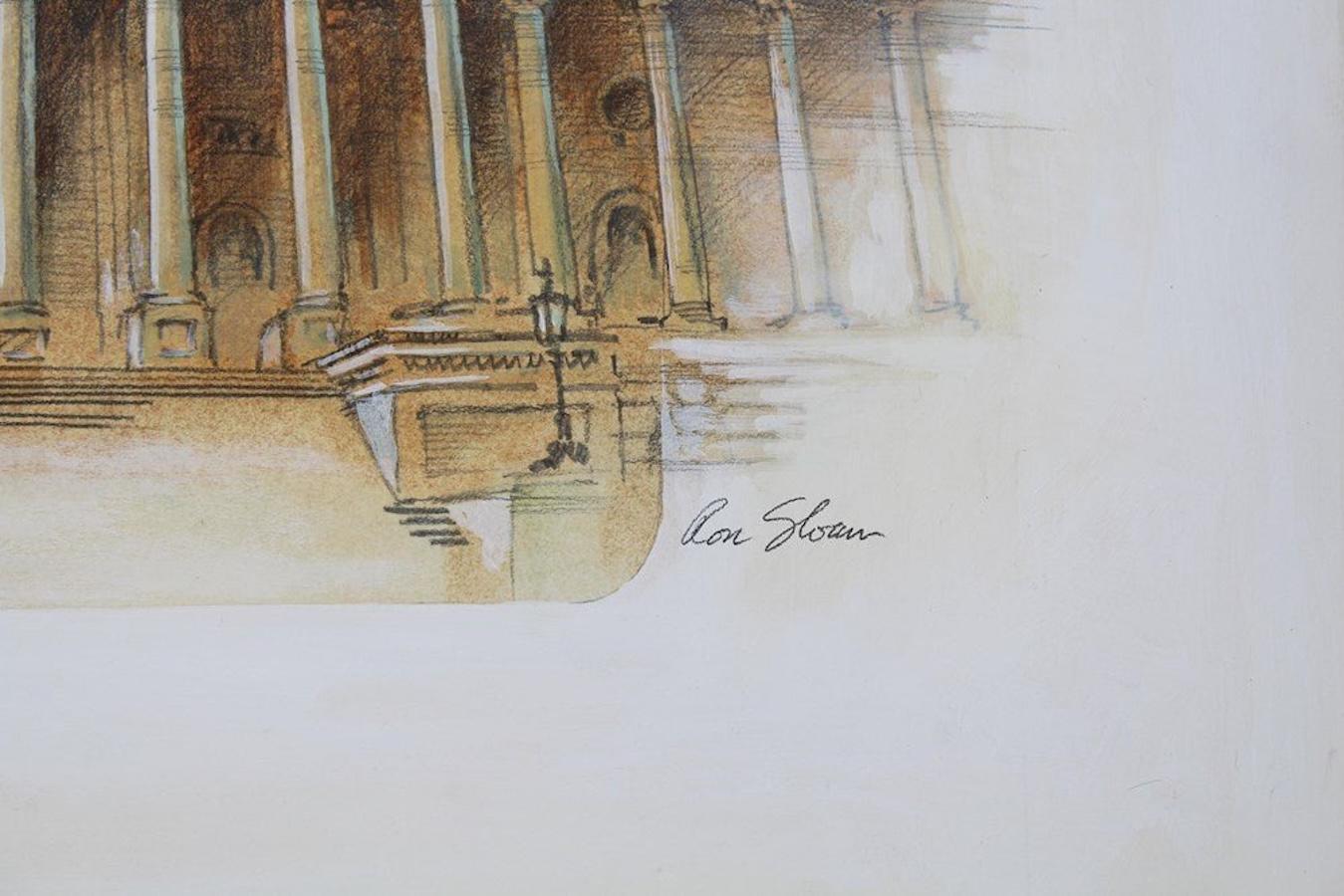 „U.S. Flagge hinter dem Kapitol“ von Ron Sloan, Gemälde in Mischtechnik, 1985 im Angebot 1