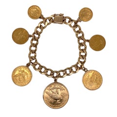US Gold Coin Cuban Link Charm Vintage Bracelet 22k/ 14K Yellow Gold