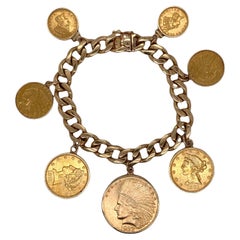 US Gold Coin Cuban Link Charm Vintage Bracelet 22k/ 14K Yellow Gold