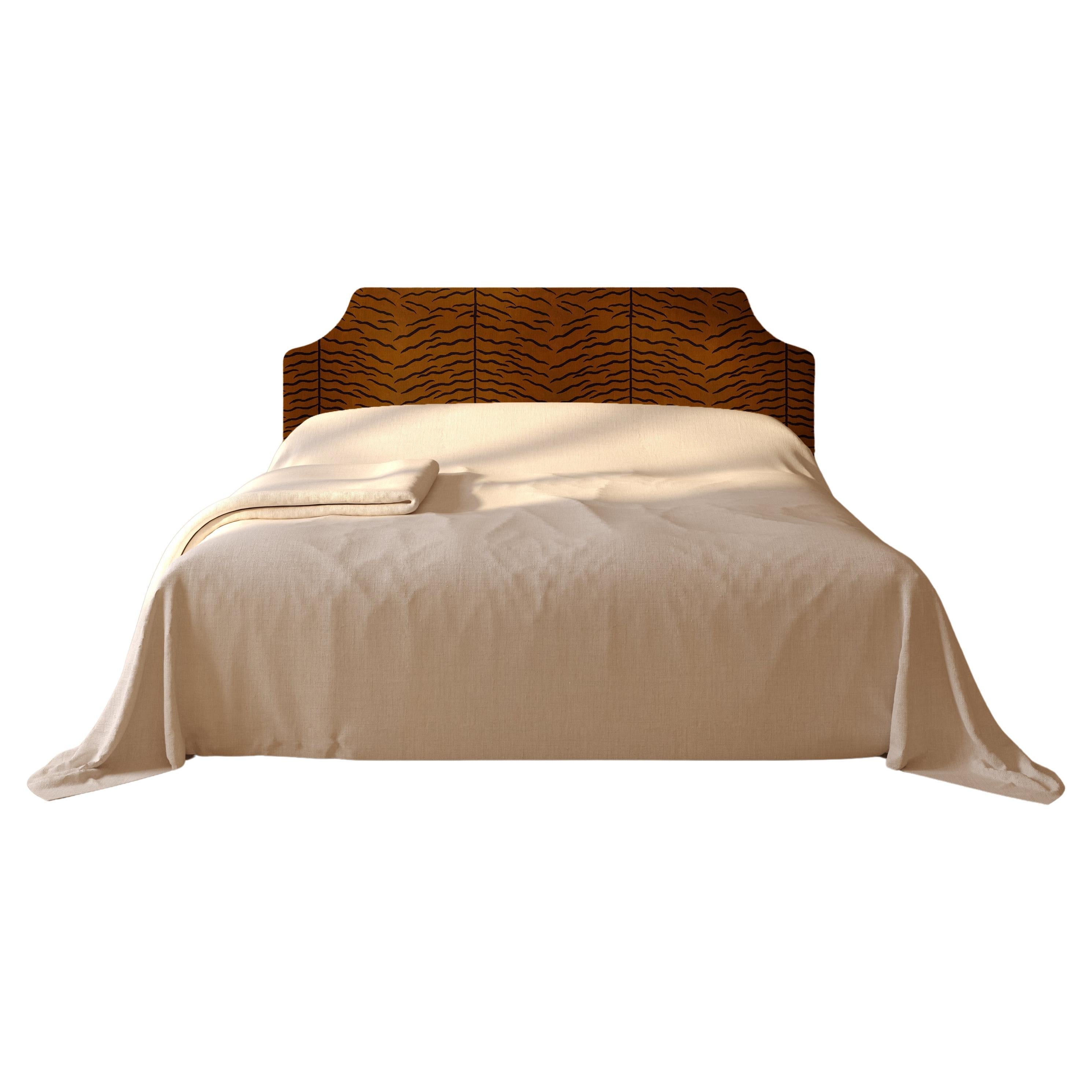 US King Size Cabana Headboard upholstered in Dedar jacquard velvet tiger coat