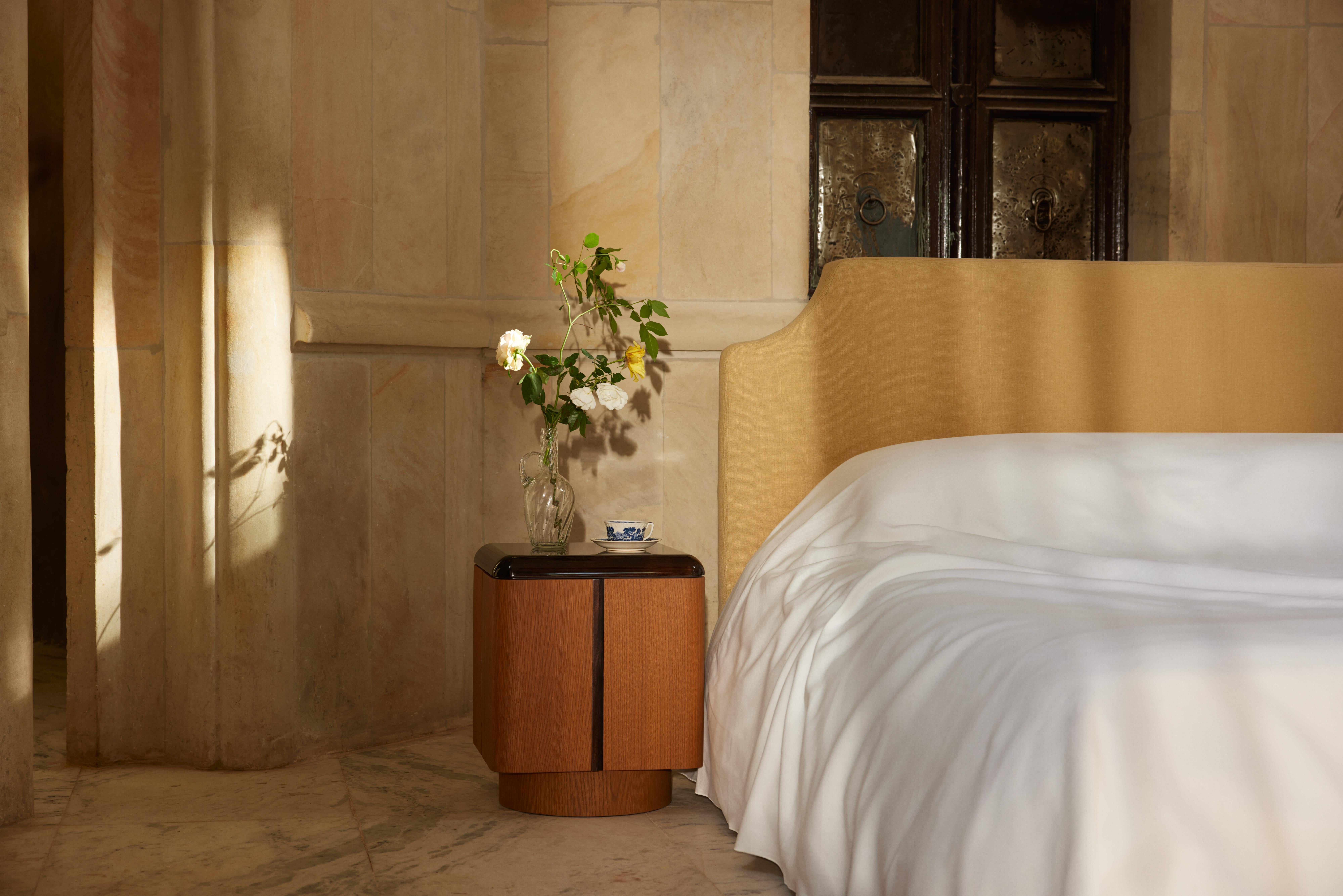 British US King Size Cabana Headboard upholstered in Romo Linara For Sale