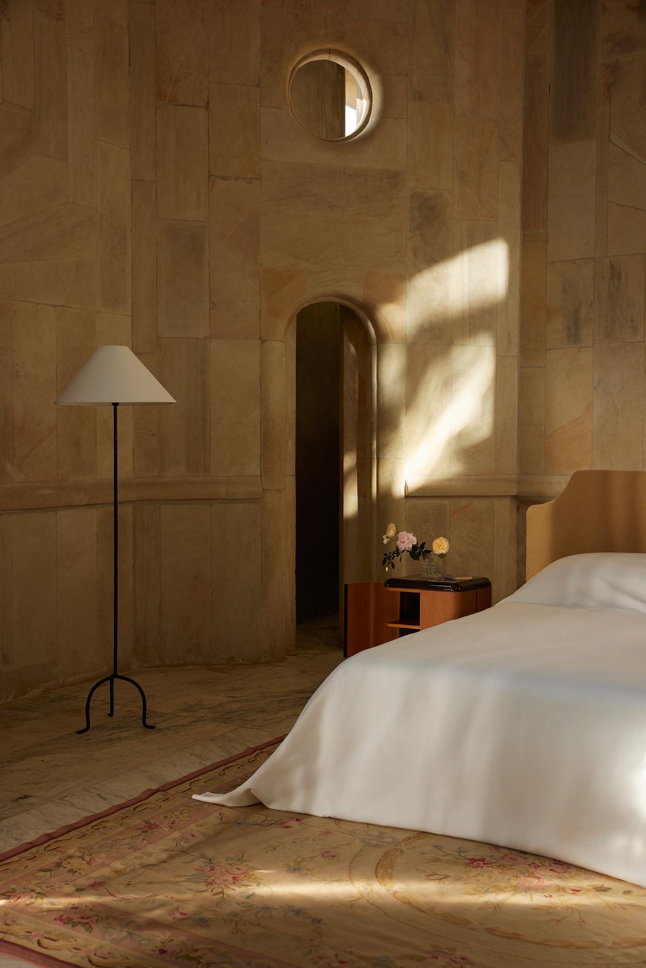 Contemporary US King Size Cabana Headboard upholstered in Romo Linara For Sale