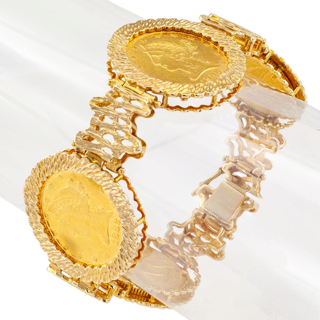 US Liberty $5.00 Gold Coin Bracelet In Excellent Condition In Los Angeles, CA