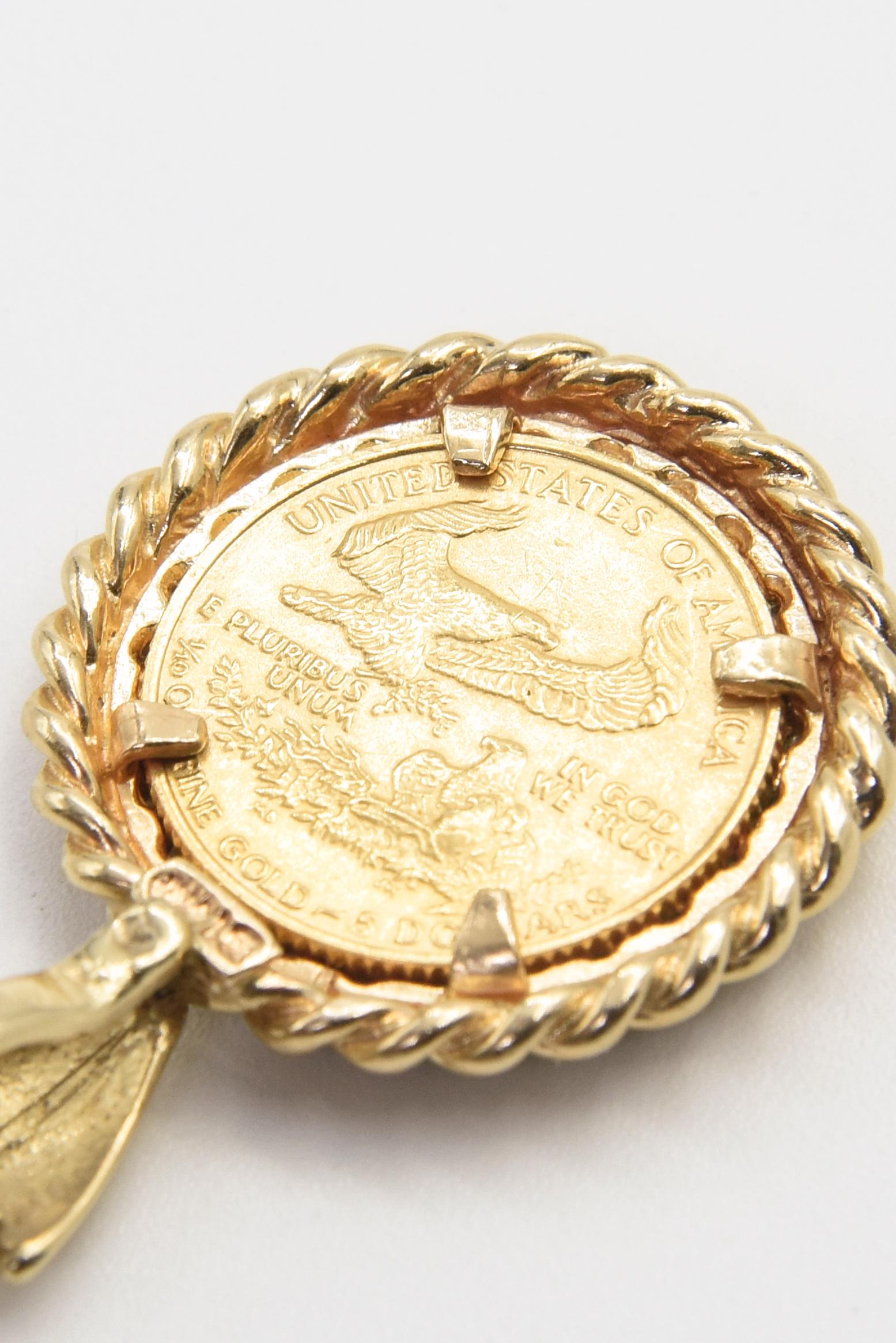 US Liberty Coin Diamond Necklace Gold Pendant Charm 1