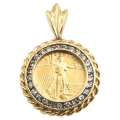 US Liberty Coin Diamond Necklace Gold Pendant Charm