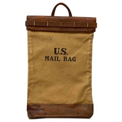 Antique US Mail Bag, Leather and Canvas, 1930s