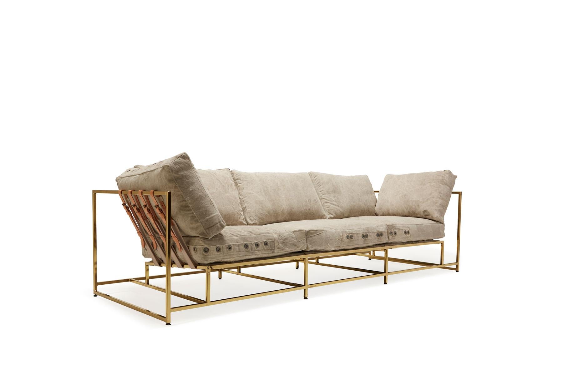 The Inheritance sofa by Stephen Kenn is as comfortable as it is unique. The design features an exposed construction composed of three elements - a steel frame, plush upholstery, and supportive belts. The deep seating area is perfect for a relaxing