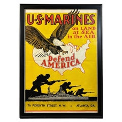 "U.S. Marines on Land at Sea in the Air Defend America" Vintage WWII Poster 1942