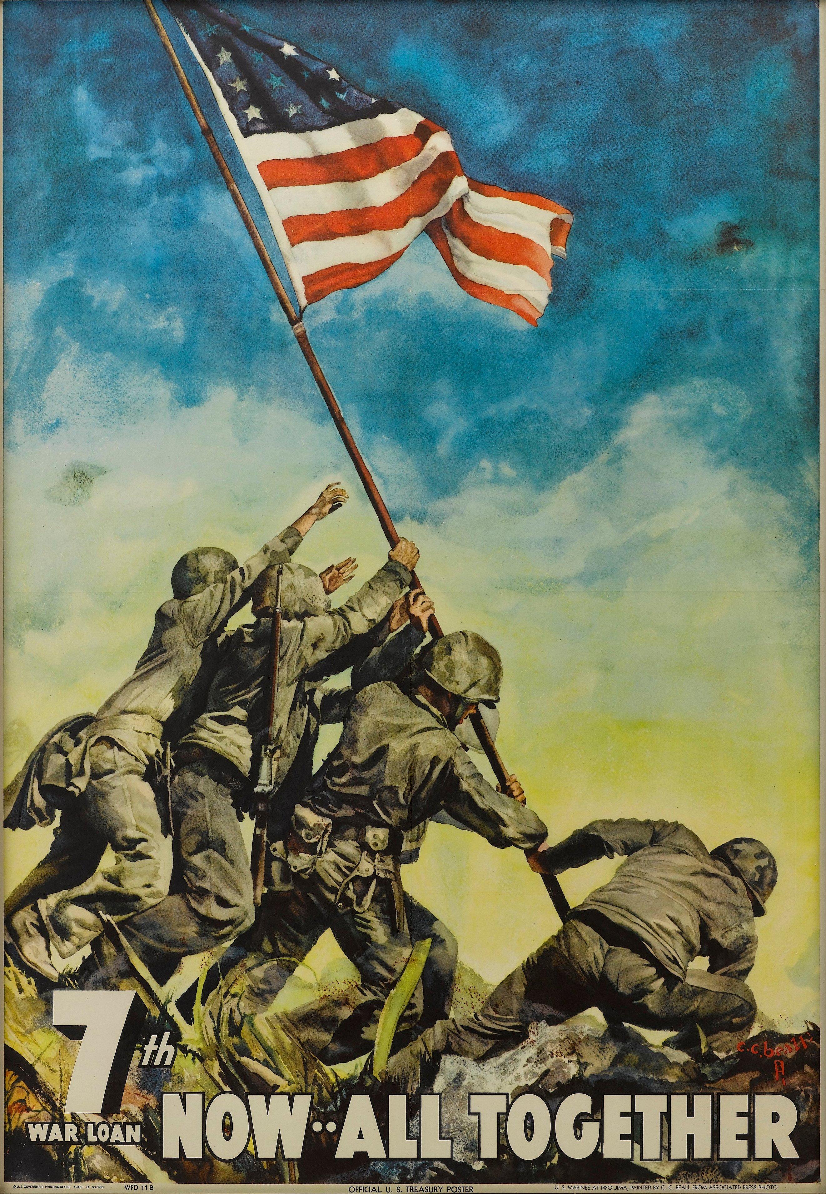 This is a vintage WWII 7th War Loan poster, illustrated by C.C. Beall, published by the U.S. Government Printing Office in 1945. 

C.C. Beall (1892-1967) was a commercial illustrator who drew comics and book covers. He based the image on this