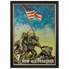 Vintage U.S. Marines Raising the Flag at Iwo Jima WWII 7th War Loan Poster, 1945