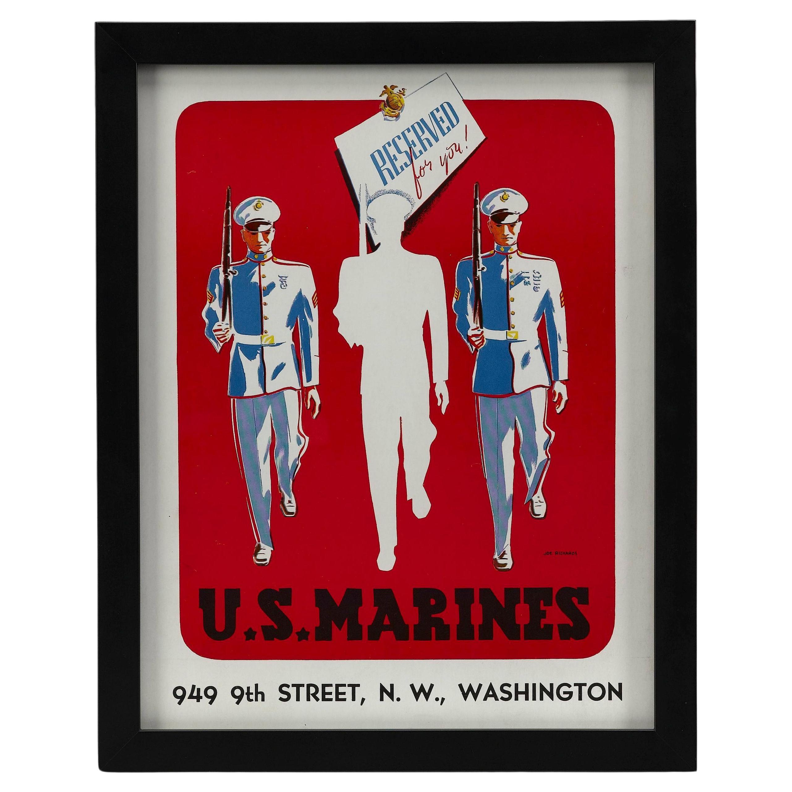 "U.S. Marines. Reserved for you!" Vintage WWII Marine Corps Recruitment Poster For Sale