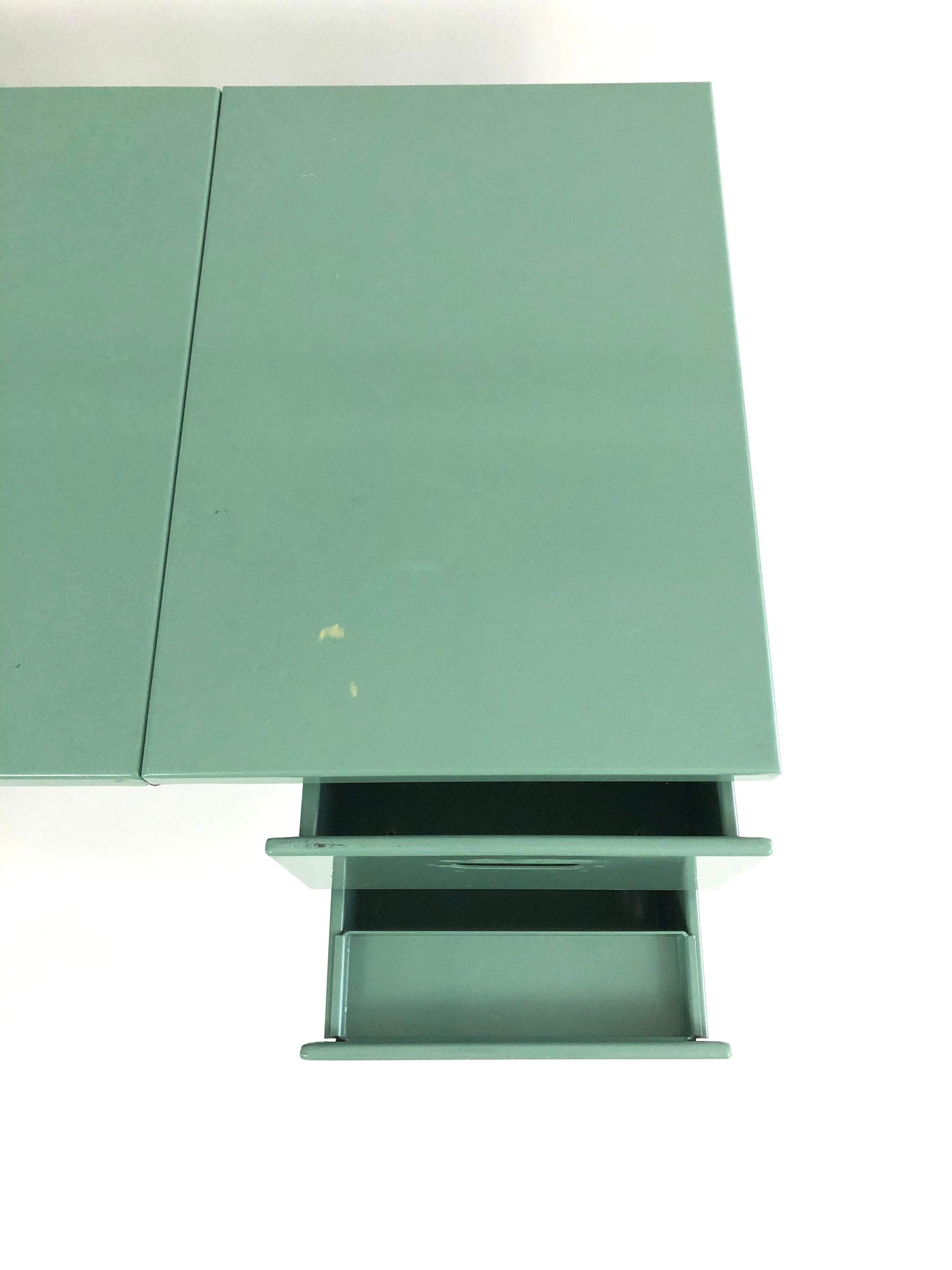 US Military Vintage Folding Celadon Green Painted Metal Field Desk 3