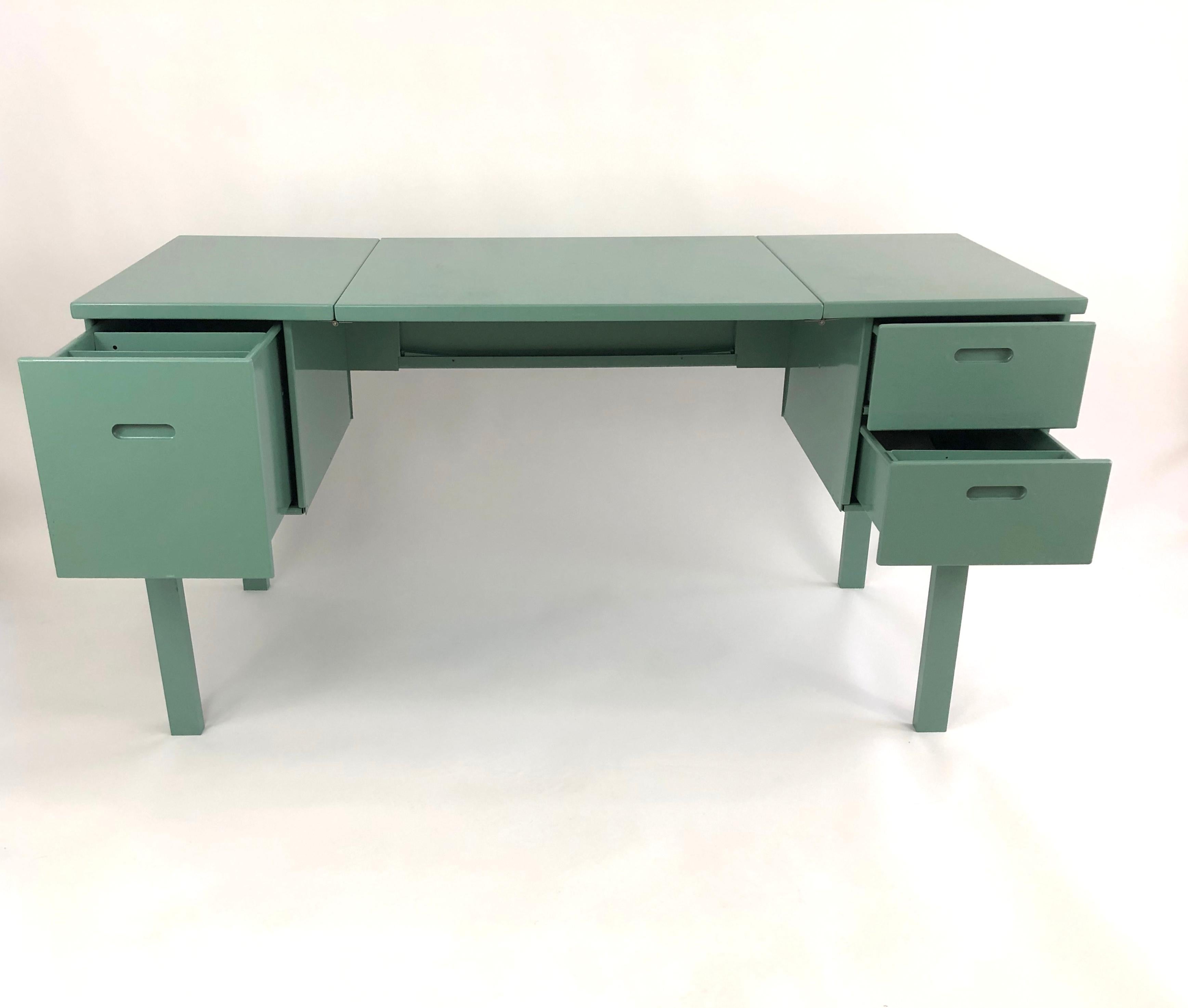 American US Military Vintage Folding Celadon Green Painted Metal Field Desk