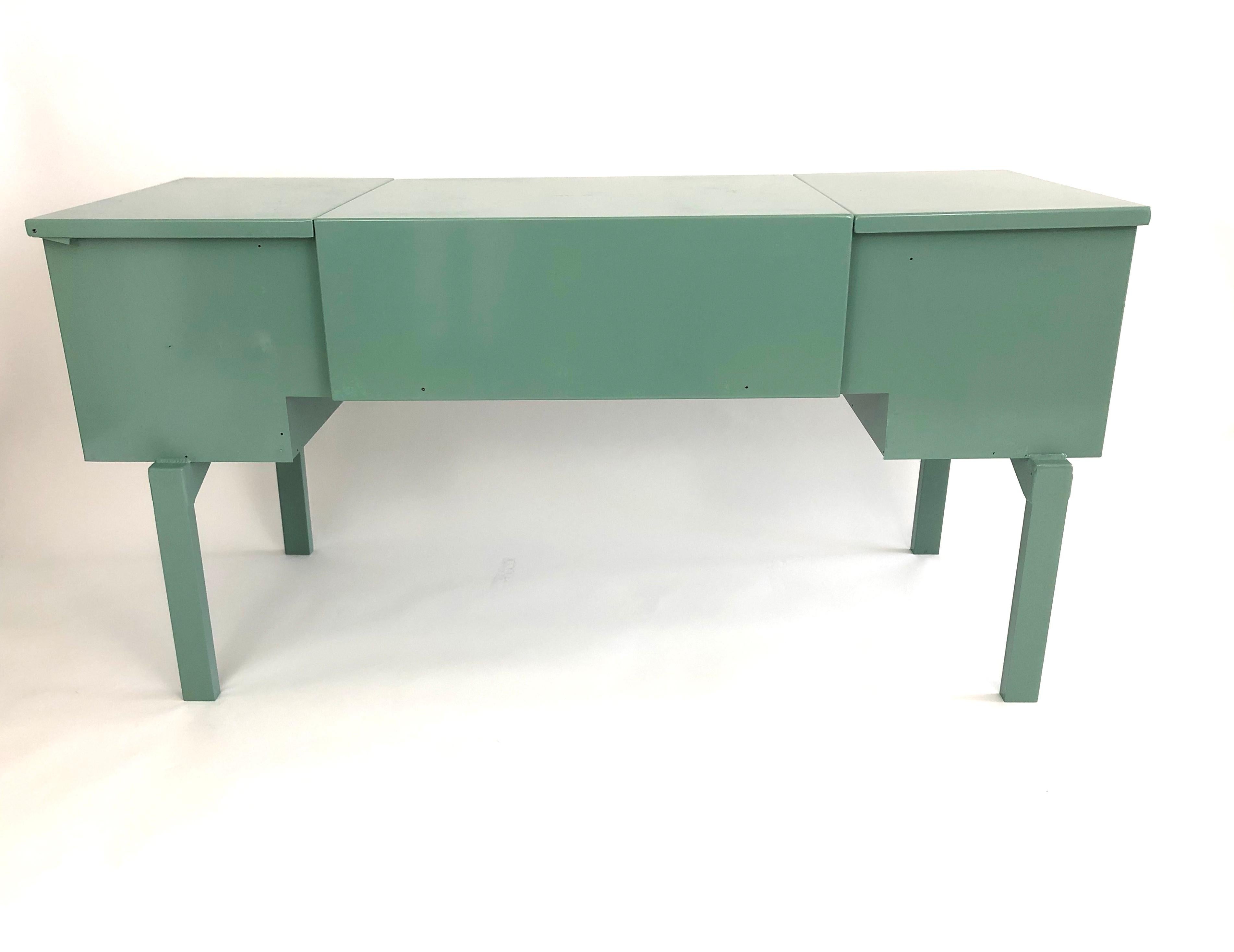 Late 20th Century US Military Vintage Folding Celadon Green Painted Metal Field Desk