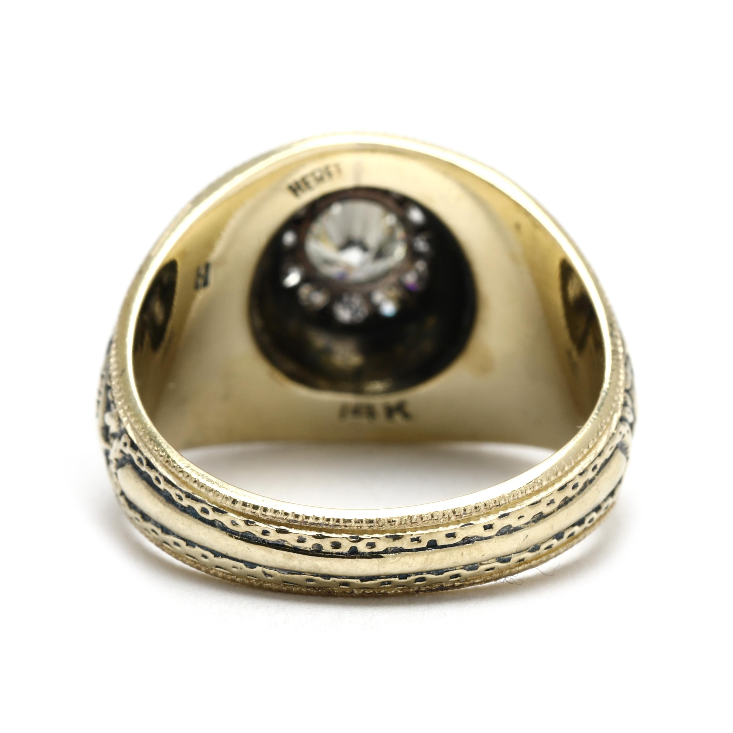 Taille ronde US Naval Academy Bague en or jaune 14k avec un diamant de 0,48ctw, taille 6,5 en vente