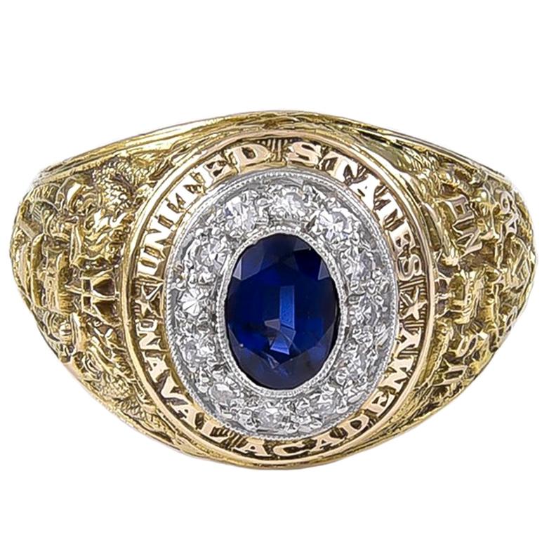 U.S. Naval Academy Bailey Banks Biddle Sapphire Diamond Ring, 1949