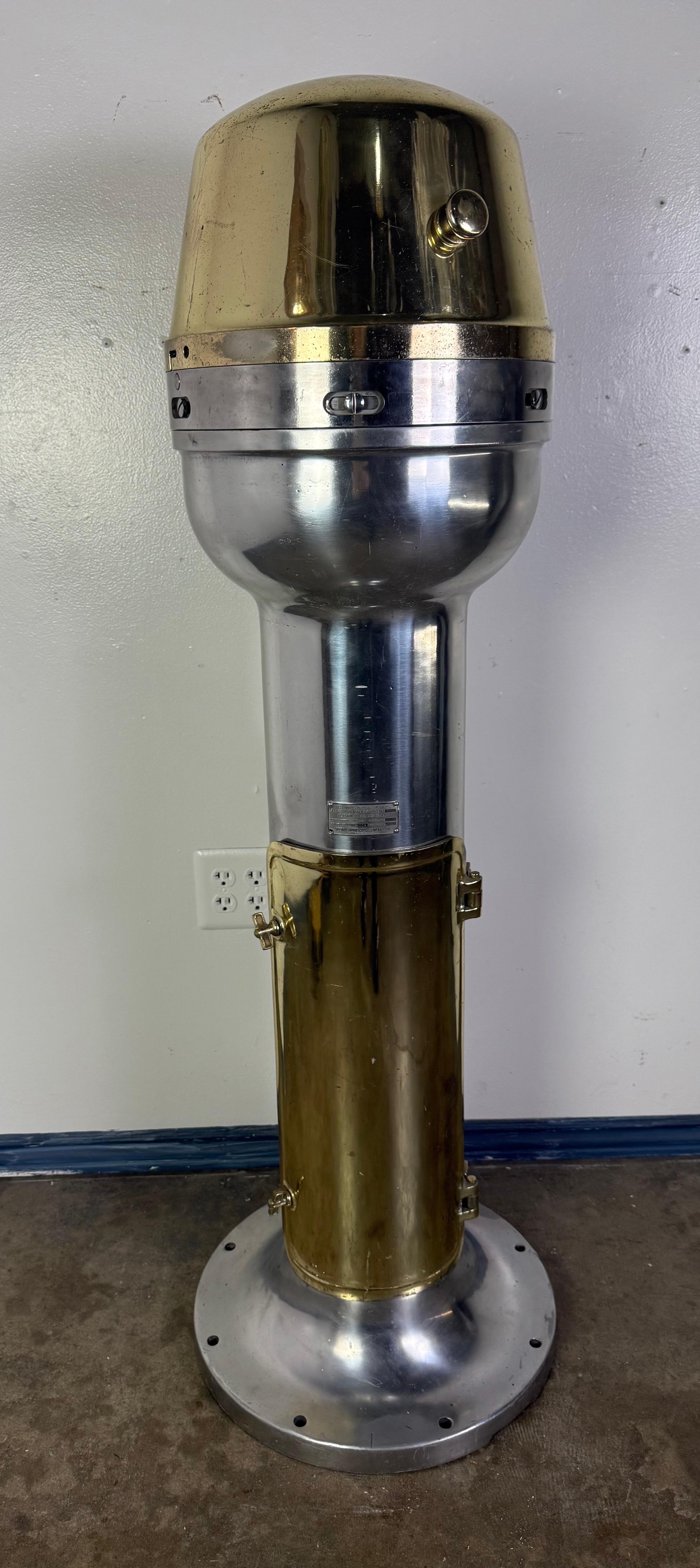 An exceptional example of mid-20th-century naval navigation technology, this U.S. Navy Bureau of Ships Self-Synchronizing Alidade Pelorus Stand was manufactured by the renowned Sperry Gyroscope Company, Brooklyn, New York, a key supplier of