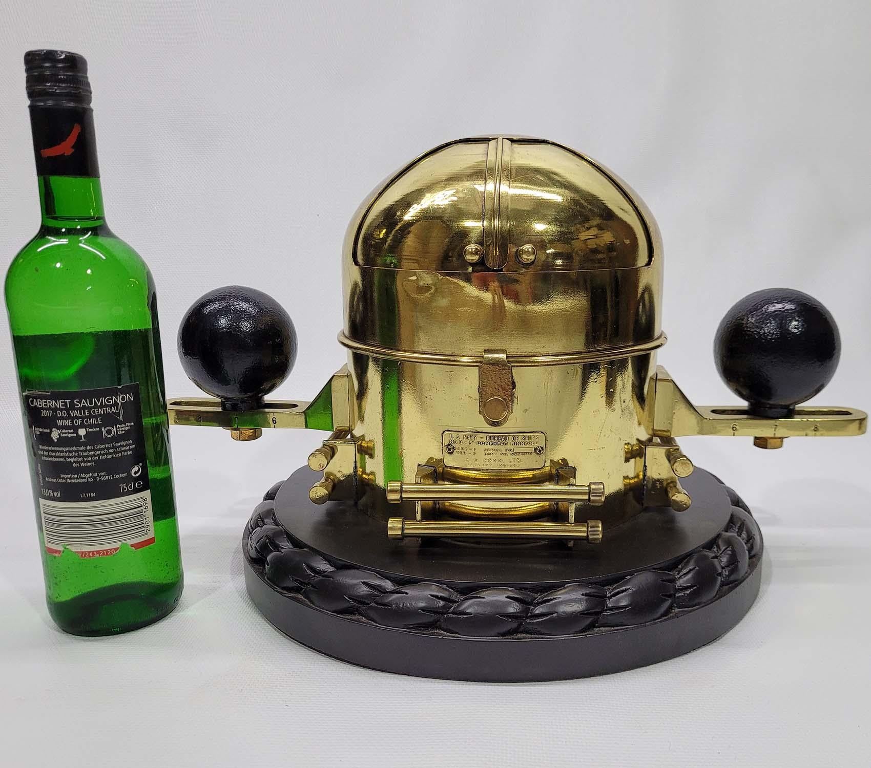 Highly polished ships compass binnacle. With brass plate from the 