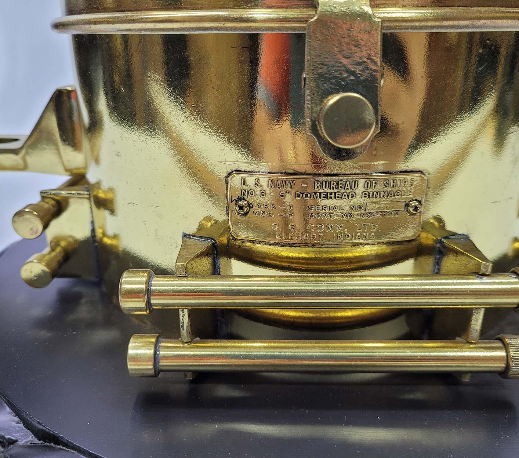 US Navy Solid Brass Ships Binnacle Compass In Good Condition In Norwell, MA