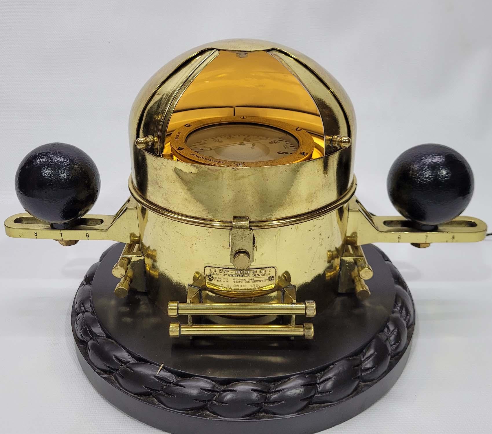 US Navy Solid Brass Ships Binnacle Compass 3