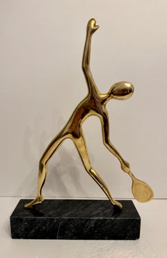 US Open Tennis Player Sculpture in Solid Brass on Marble Base
