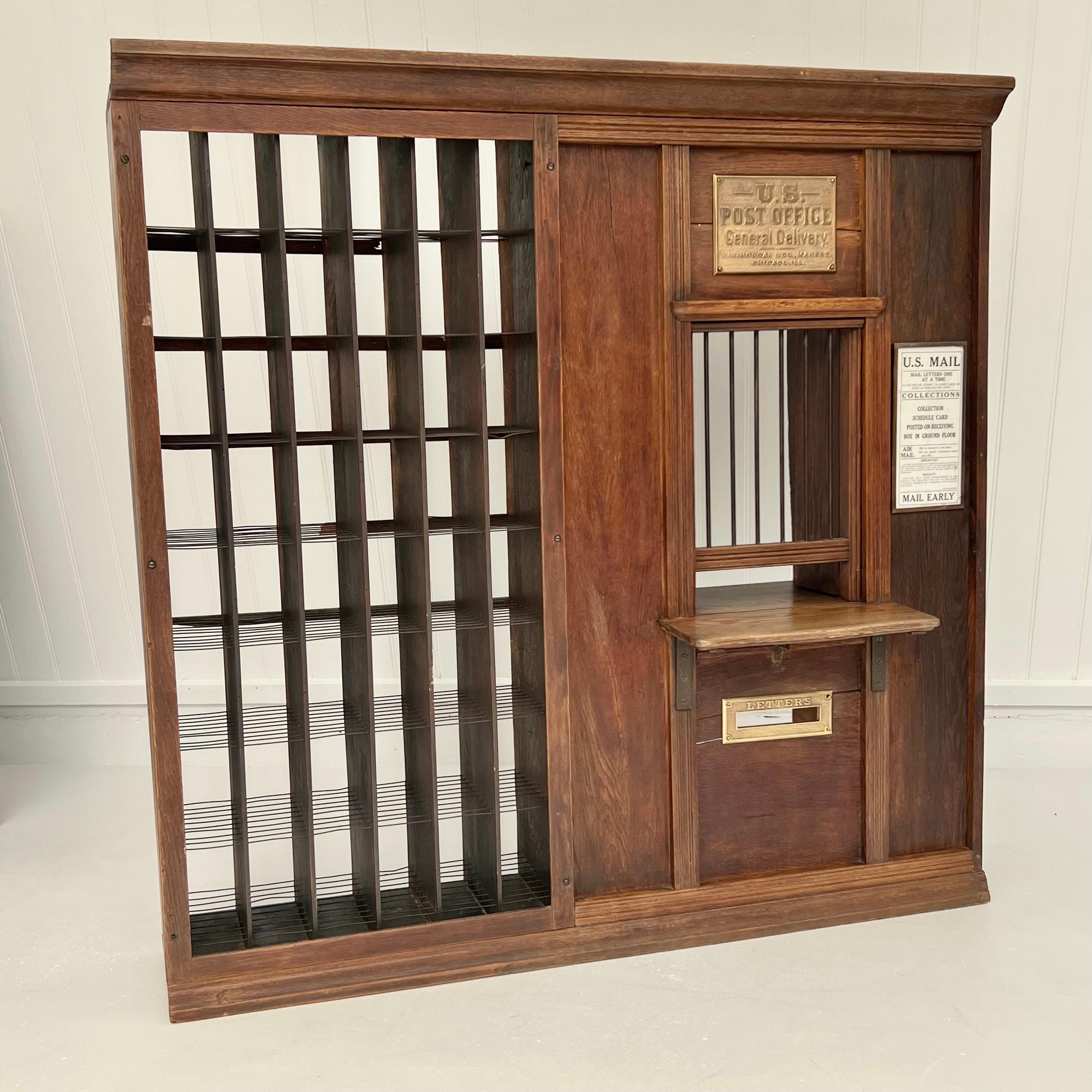 American U.S. Post Office Postal Window with Teller's Cage, Late 1800s USA
