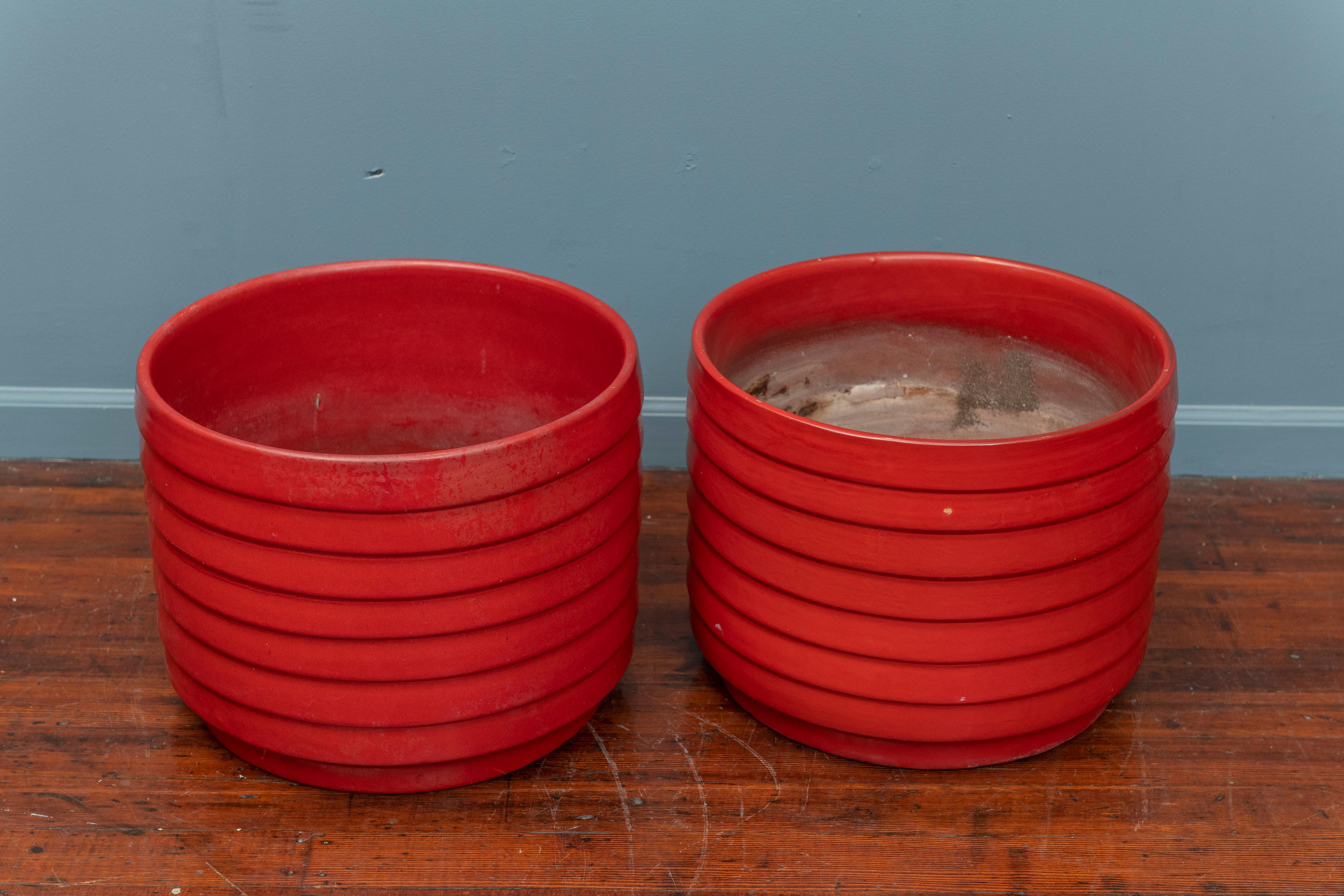 Mid-Century Modern US Pottery of Paramount Ring or Ribbed Planters