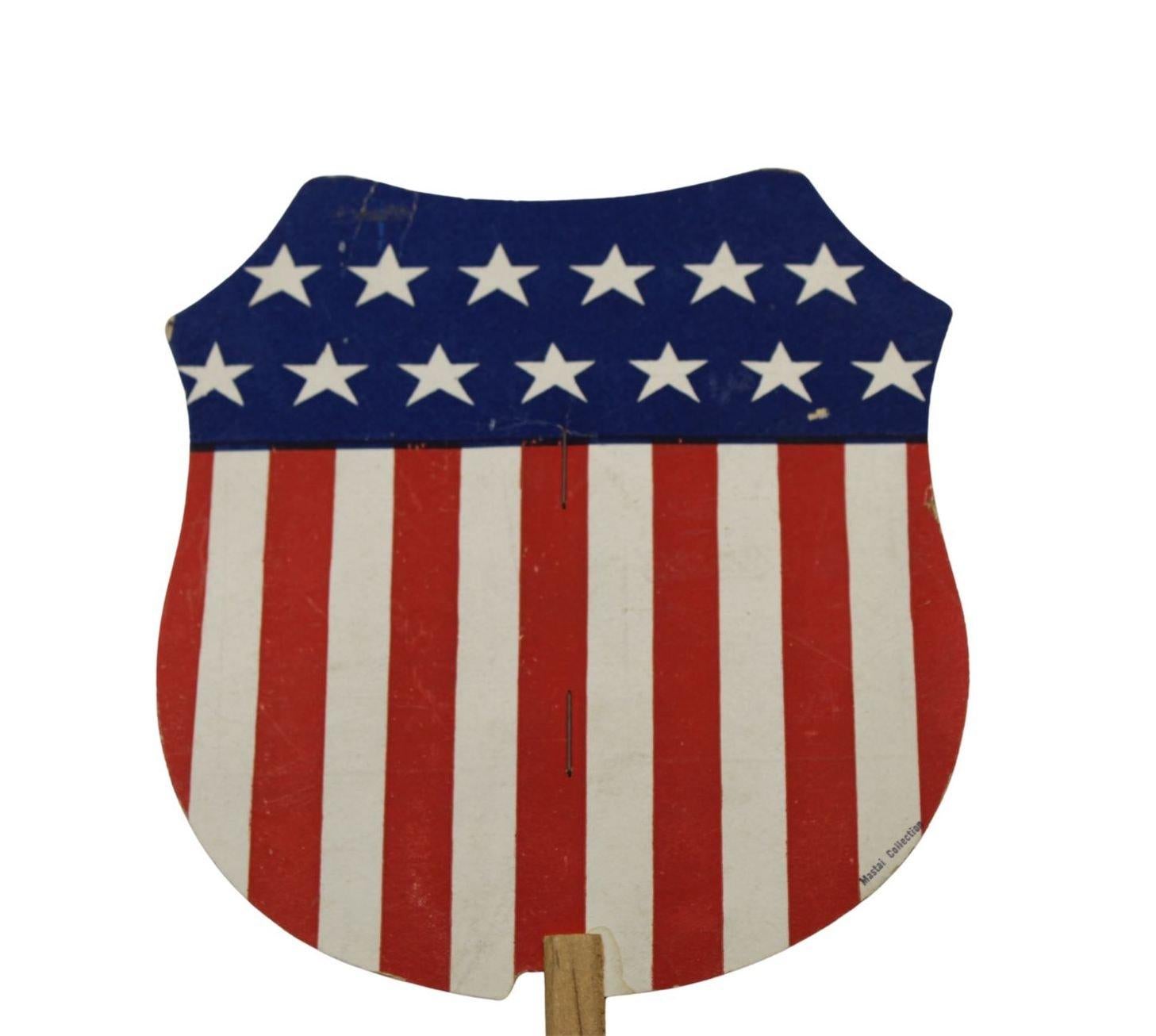 American U.S. Shield Patriotic Printed Paddle Fan, Circa 1918 For Sale