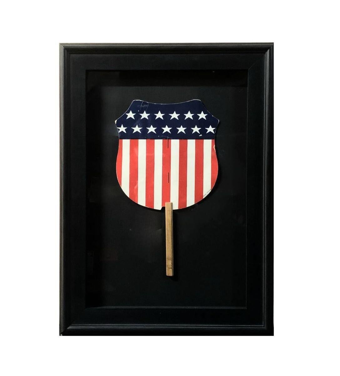 Early 20th Century U.S. Shield Patriotic Printed Paddle Fan, Circa 1918 For Sale