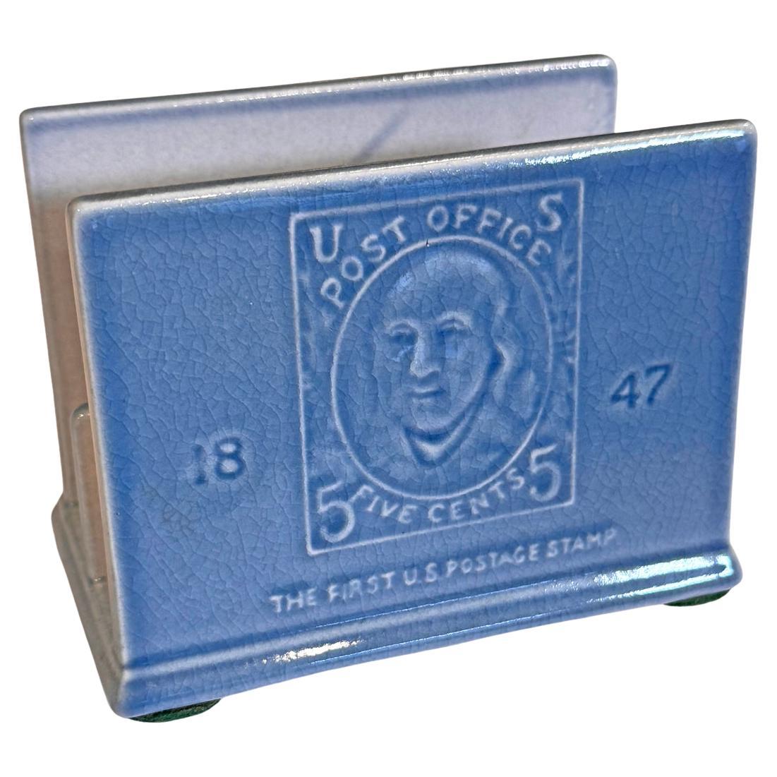 "US Stamp Anniversary Letter Rack", Art Deco Porzellan in Himmelblau von Rookwood im Angebot