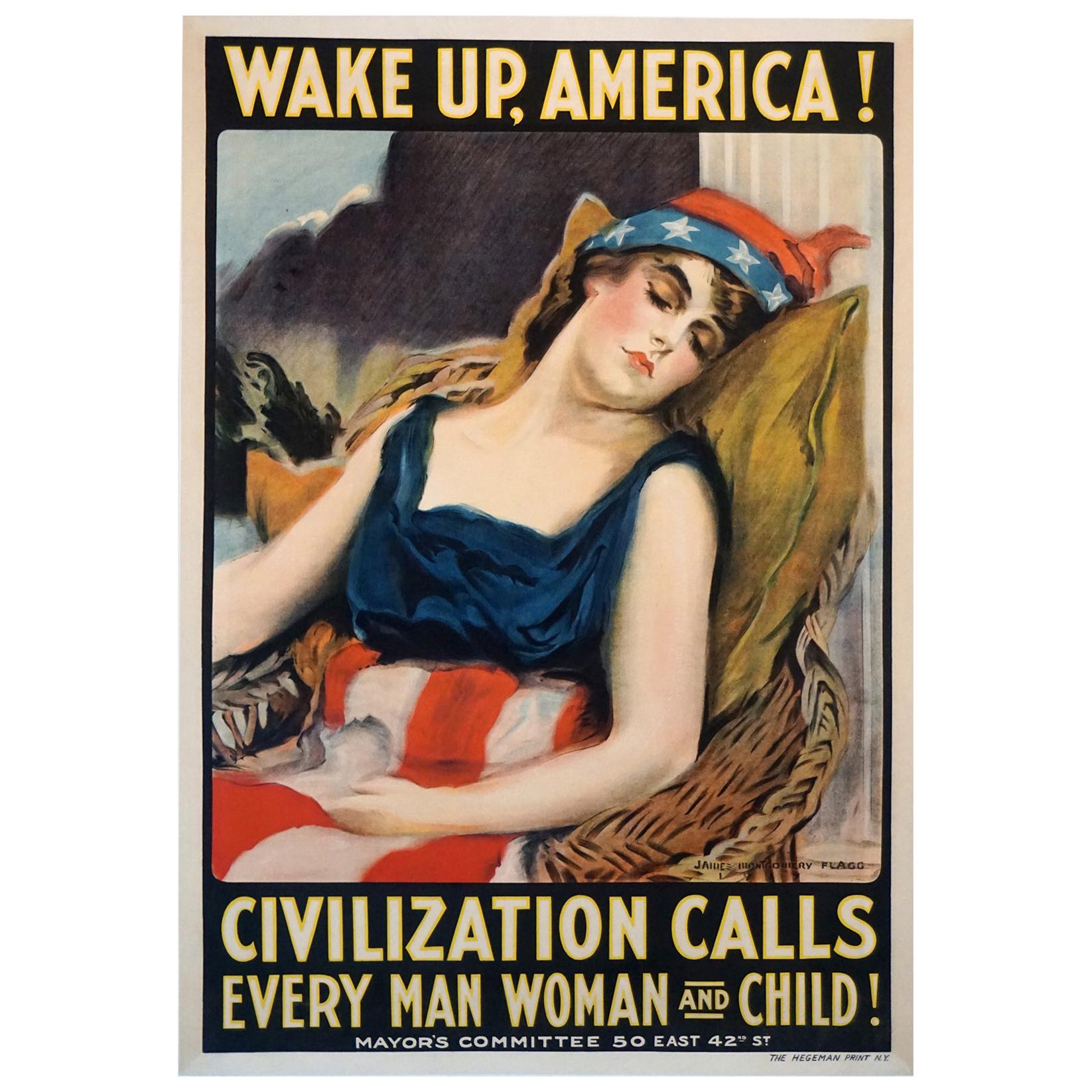 U.S. Vintage WWI Propaganda Poster ‘Wake Up America’ by James Montgomery Flagg For Sale