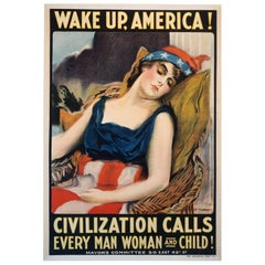 U.S. Antique WWI Propaganda Poster ‘Wake Up America’ by James Montgomery Flagg