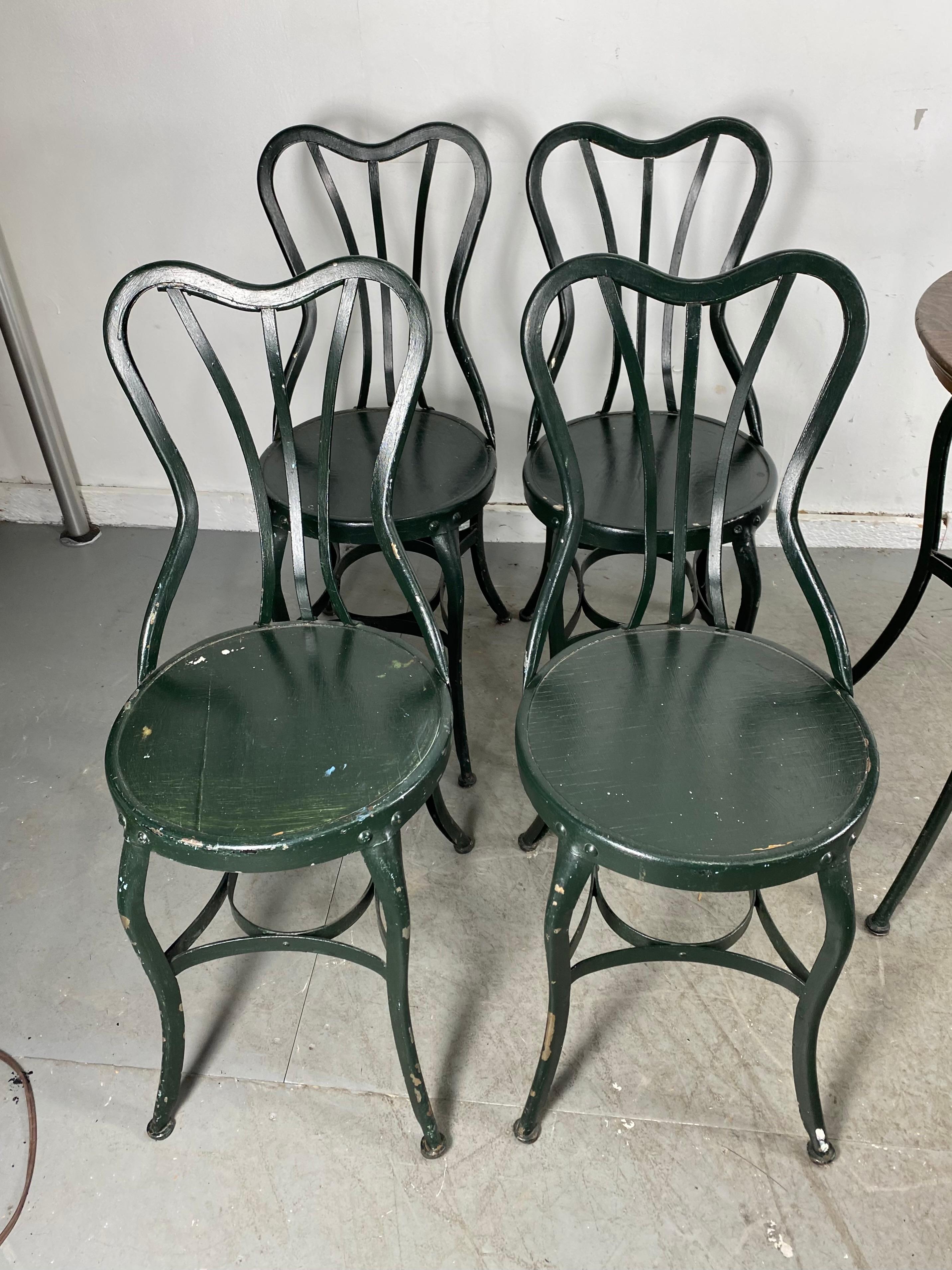 USA, 1910, Vintage Uhl Designed Art Steel Cafe Set by Toledo Metal Furniture Co In Good Condition In Buffalo, NY