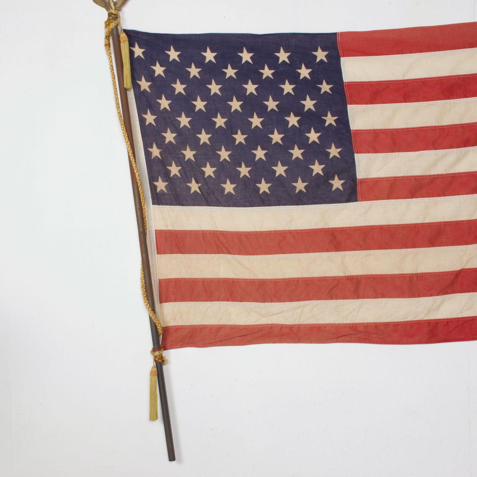 Late 20th Century USA American FLAG 50 Star Stars and Stripes Eagle Flag Pole