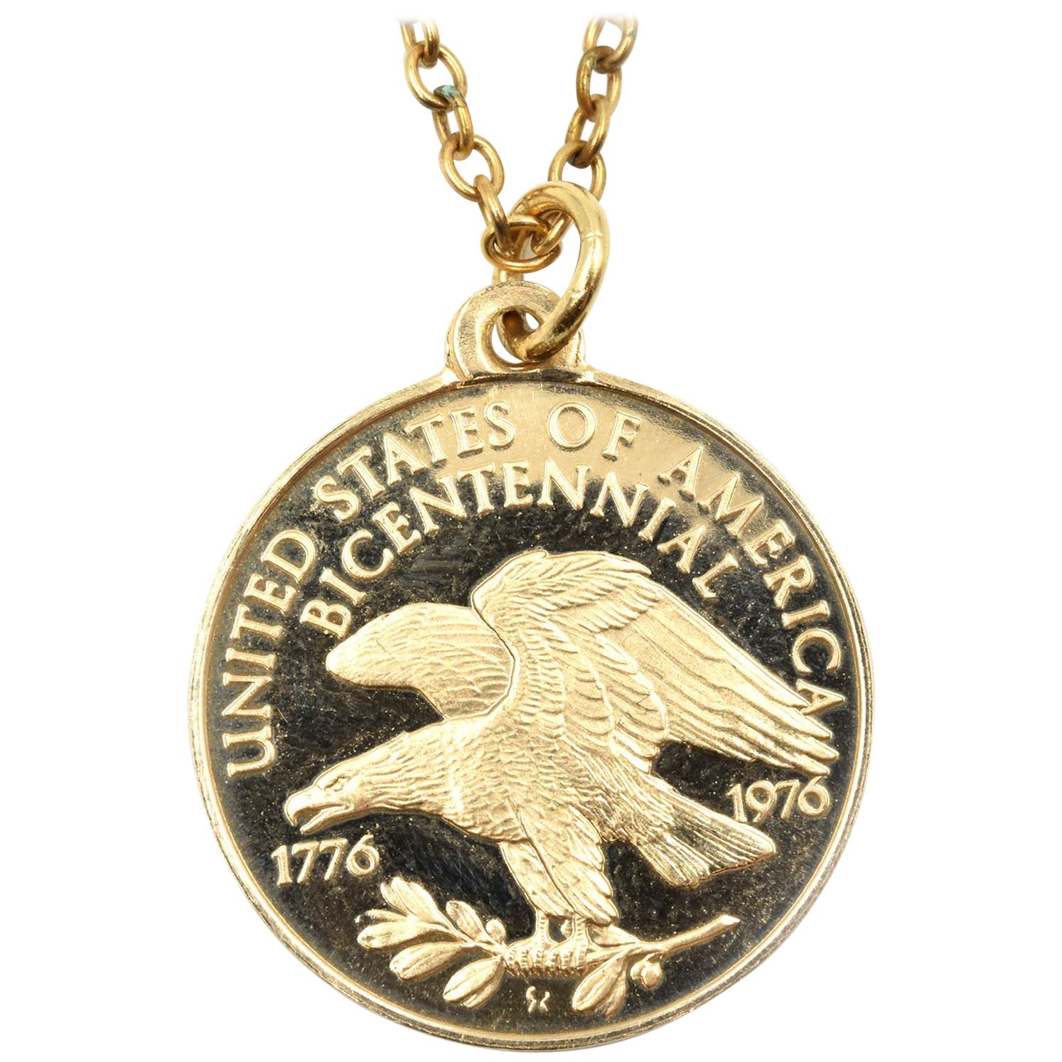 U.S.A. Coin Necklace 14 Karat Yellow Gold For Sale