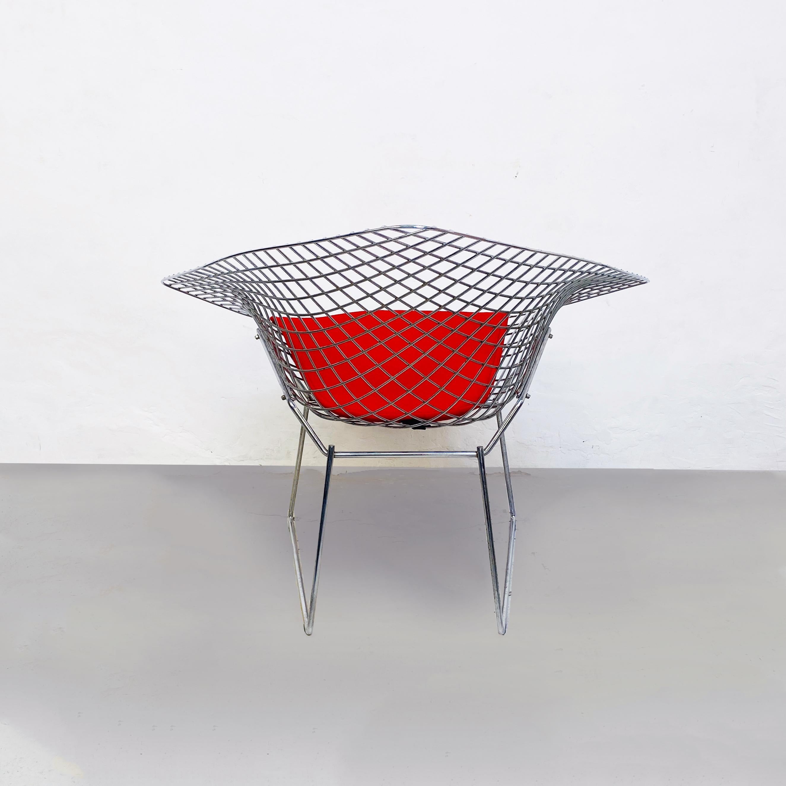 Mid-Century Modern Mid-Century Red Cushion and Steel Diamond Armchair by Bertoia for Knoll, 1970s For Sale
