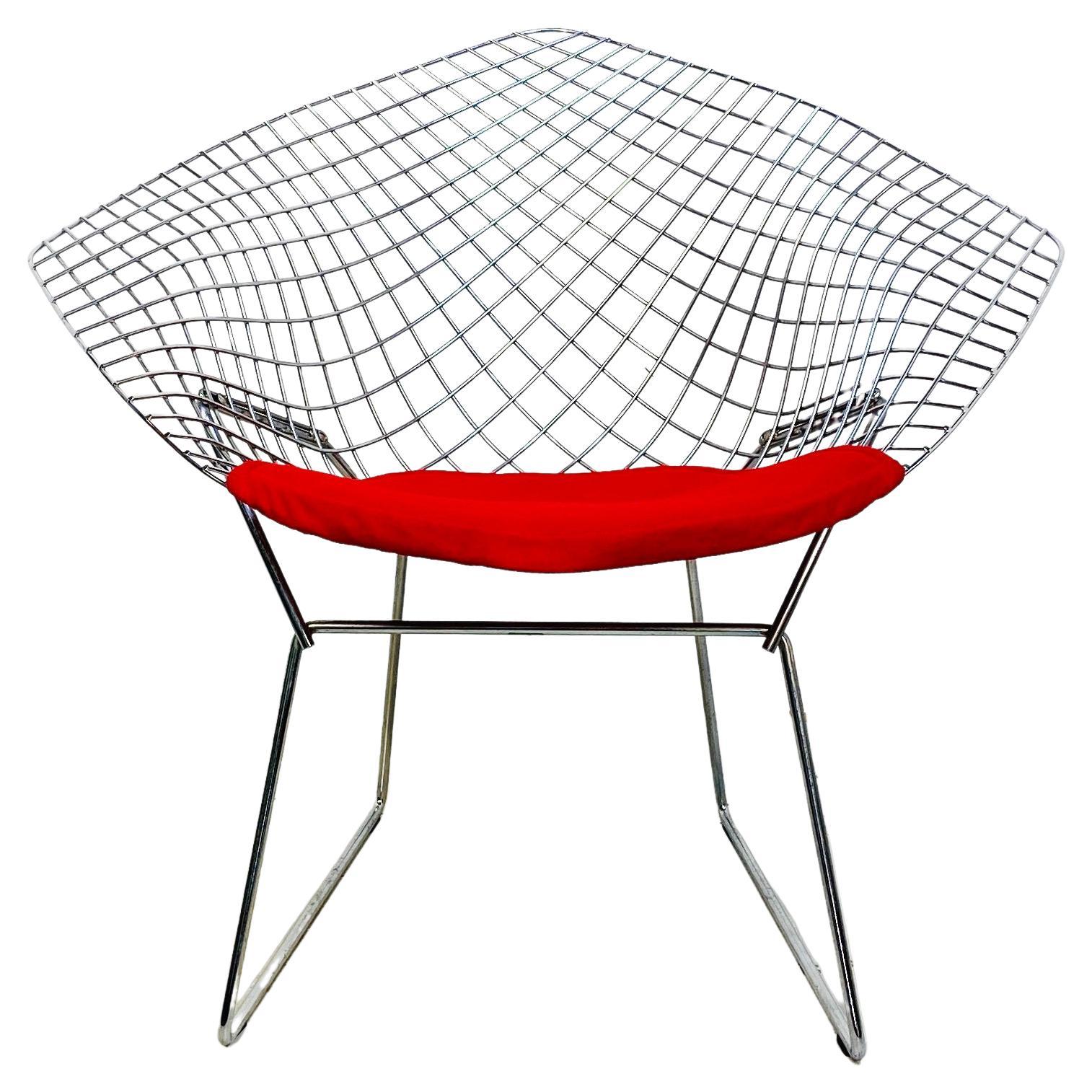 Mid-Century Red Cushion and Steel Diamond Armchair by Bertoia for Knoll, 1970s For Sale
