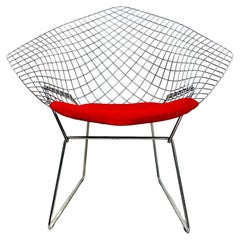 USA Mid-Century Red Cushion and Steel Diamond Armchair by Bertoia for Knoll,1970