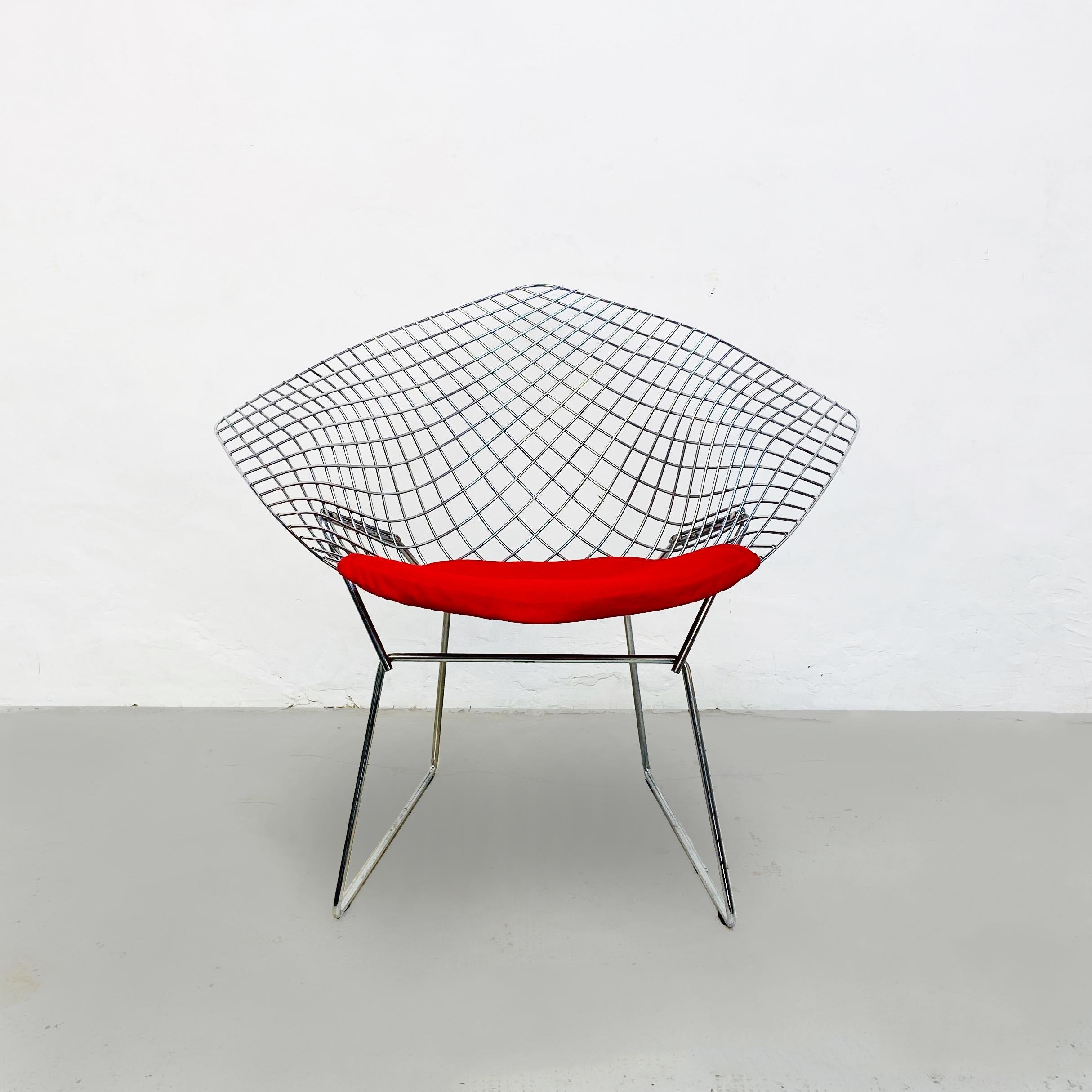 Mid-Century Modern USA Mid-Century Red Cushion N Steel Diamond Armchairs by Bertoia for Knoll, 1970 For Sale