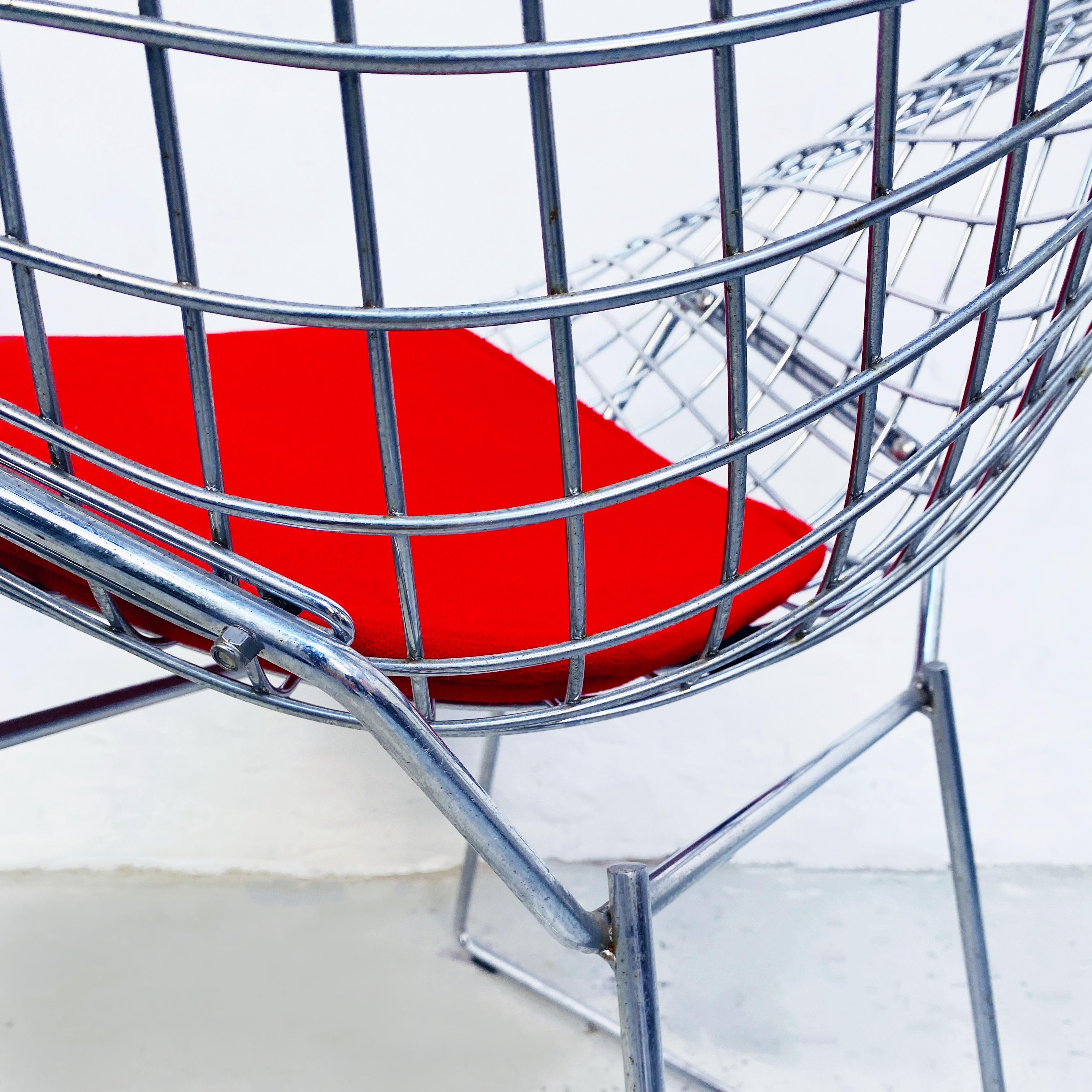 USA Mid-Century Red Cushion N Steel Diamond Armchairs by Bertoia for Knoll, 1970 For Sale 1