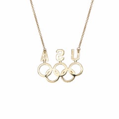 USA Olympic Rings Diamond Necklace Vintage 18k Gold Patriotic Name Plate Fine